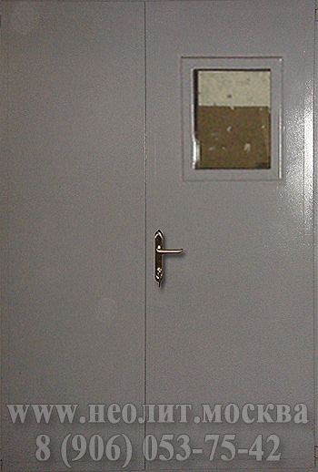 Металлическая противопожарная дверь ДБО-02 двупольная со стеклом, предел огнестойкости 60 минут