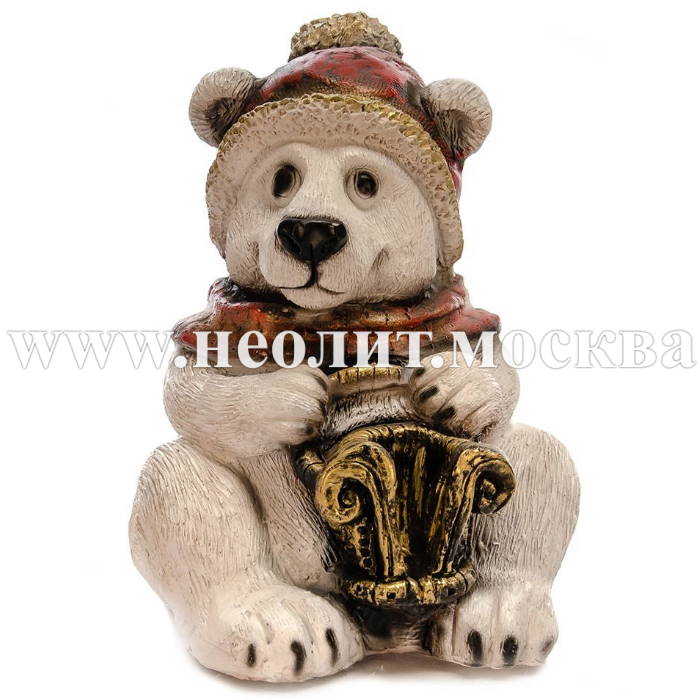 новинка 2021, фигура медвежонок в шапке, новогодняя фигура медвежонок, садовая фигура медвежонок, декоративная фигура медвежонок, купить фигуру медвежонка, фигура медвежонок фото, фигура медвежонок цена